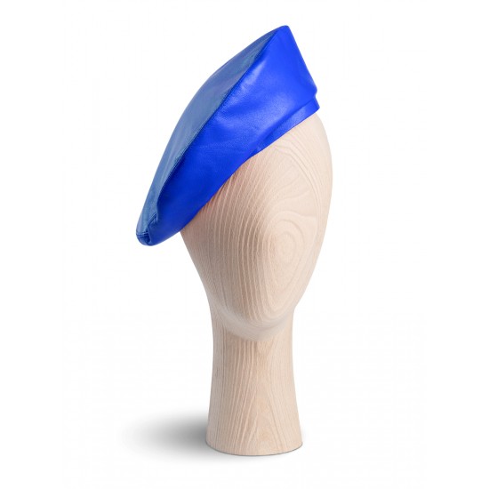 French Cobalt Leather Beret