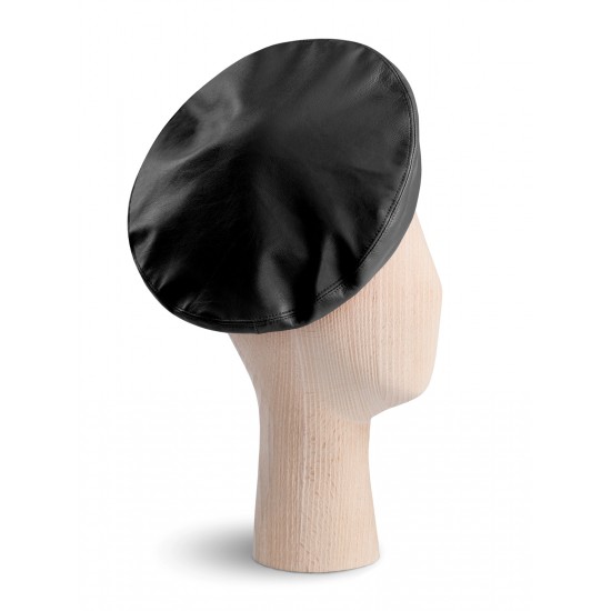 French Black Leather Beret